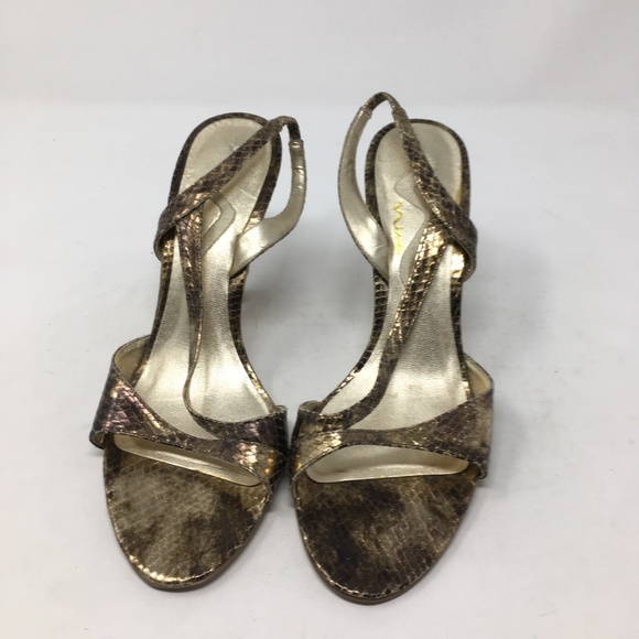 NINA GOLD SNAKE LIKE HEELS 8M - Picture 2 of 5